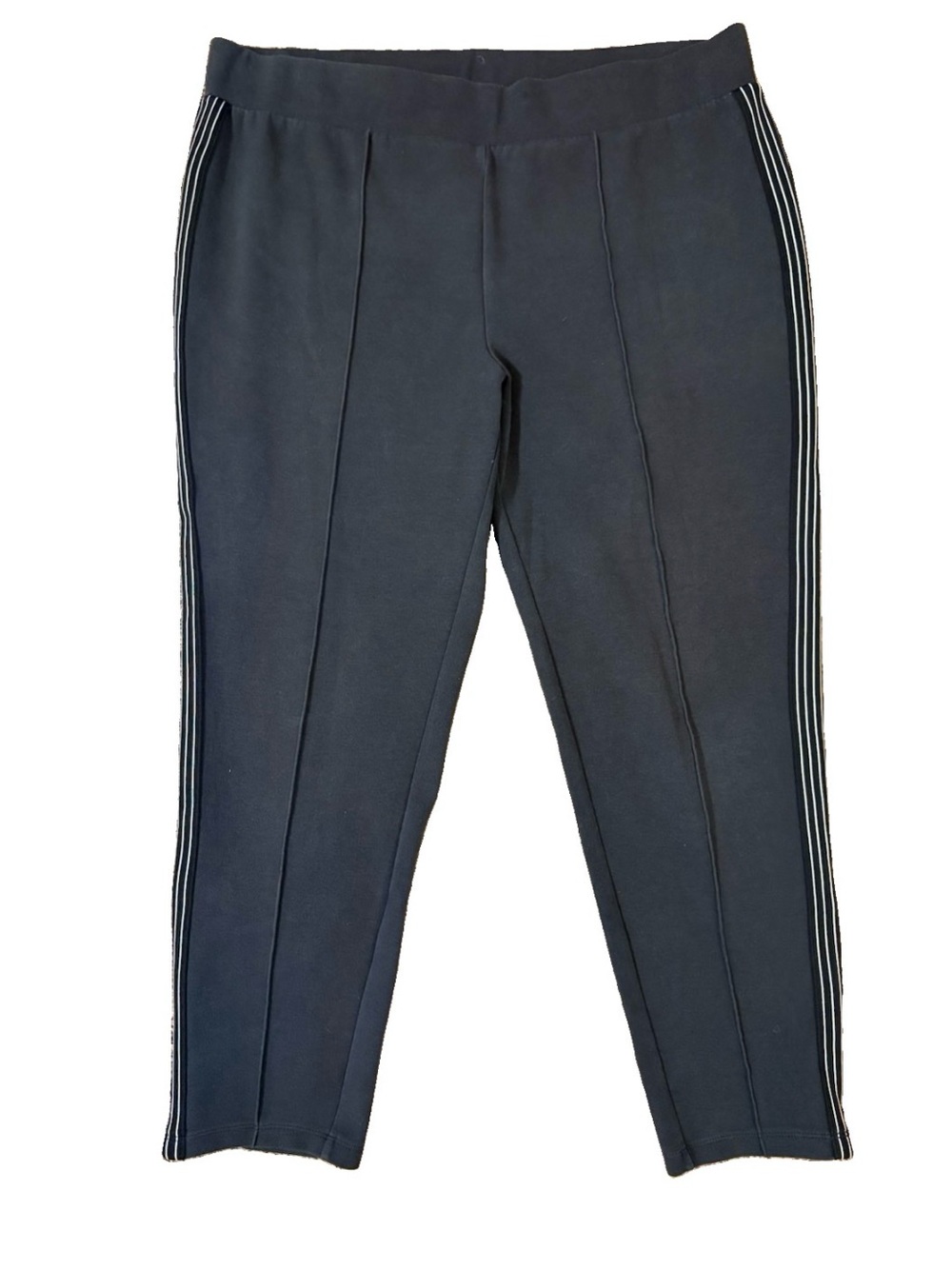 Athleta Women’s L Commuter Side Stripe Pants Black Pintuck Ankle Zip Cuffs